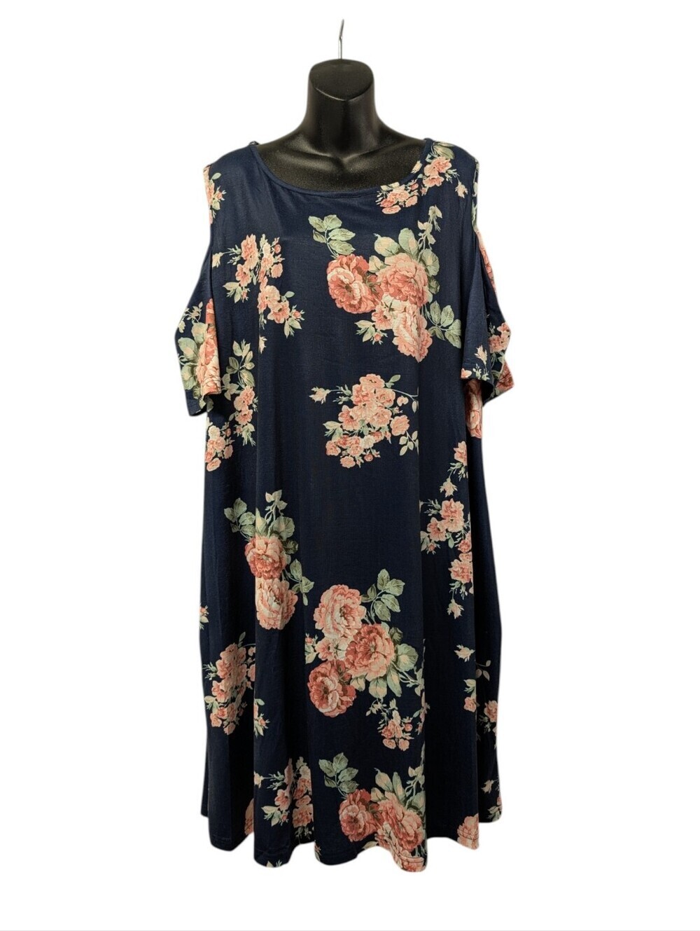 Nemidor Navy Blue Floral Cold Shoulder Midi Dress US 26 (UK 30) Plus Size NWT